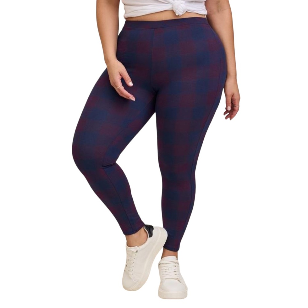 NWT Torrid Peacoat Buffalo Plaid Full Length Comfort Waist Premium Legging Sz 0